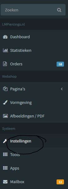 Instellingen webshop