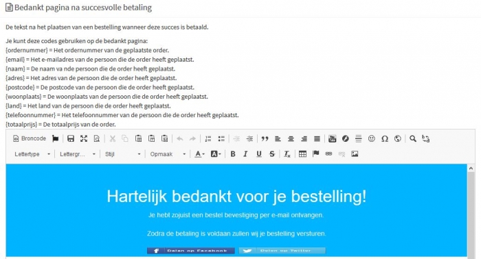 succesvolle webshop betaling bedankt tekst