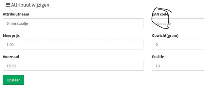 attribuut wijzigen EAN code
