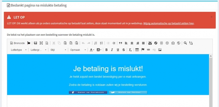 mislukte betaling bedankt tekst