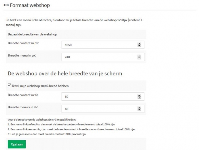 formaat webshop opgeven