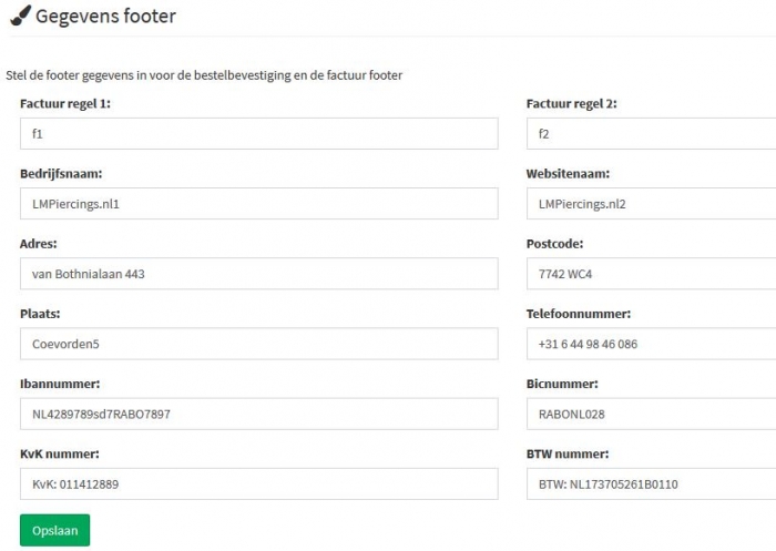 factuur footer gegevens