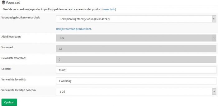 voorraad product opgeven