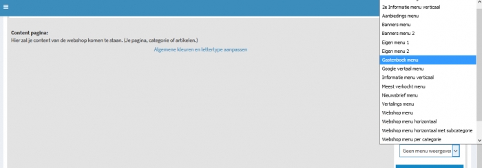 gastenboek menu in template selecteren