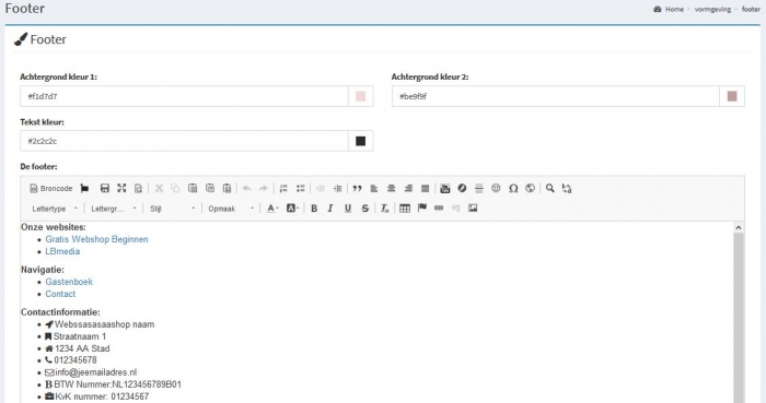 Footer webshop wijzigen