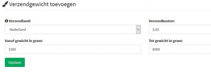 invoeren nieuw verzendgewicht