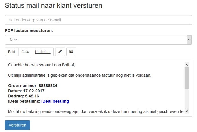 status mail naar klant versturen