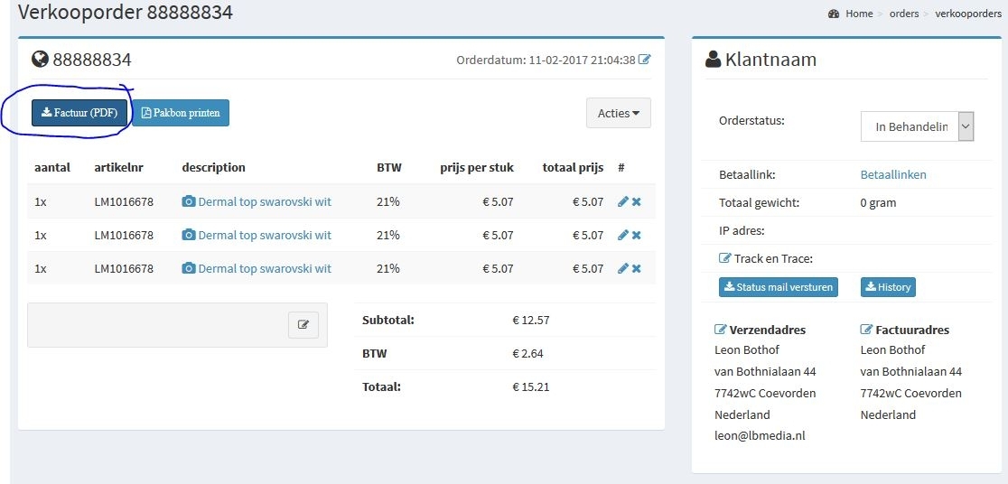 Verkooporder factuur afdrukken