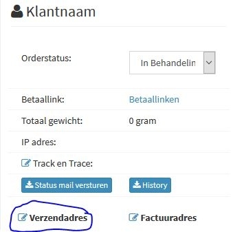 Klantnaam verkooporder webshop