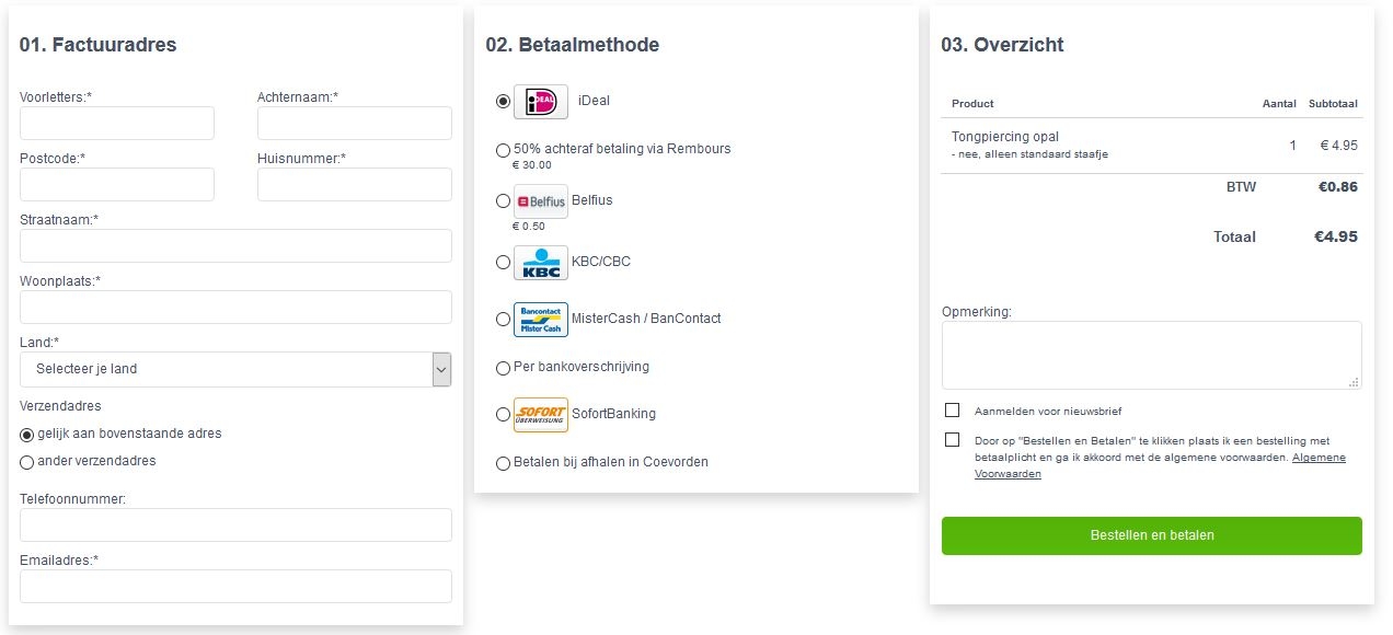 one page checkout voorbeeld