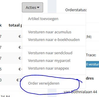 verkooporder webshop verwijderen