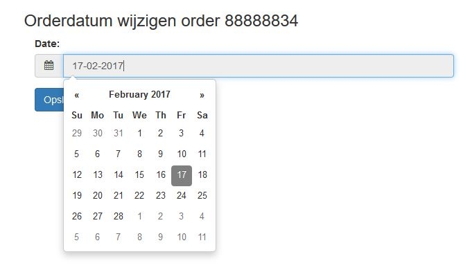 orderdatum wijzigen pop up